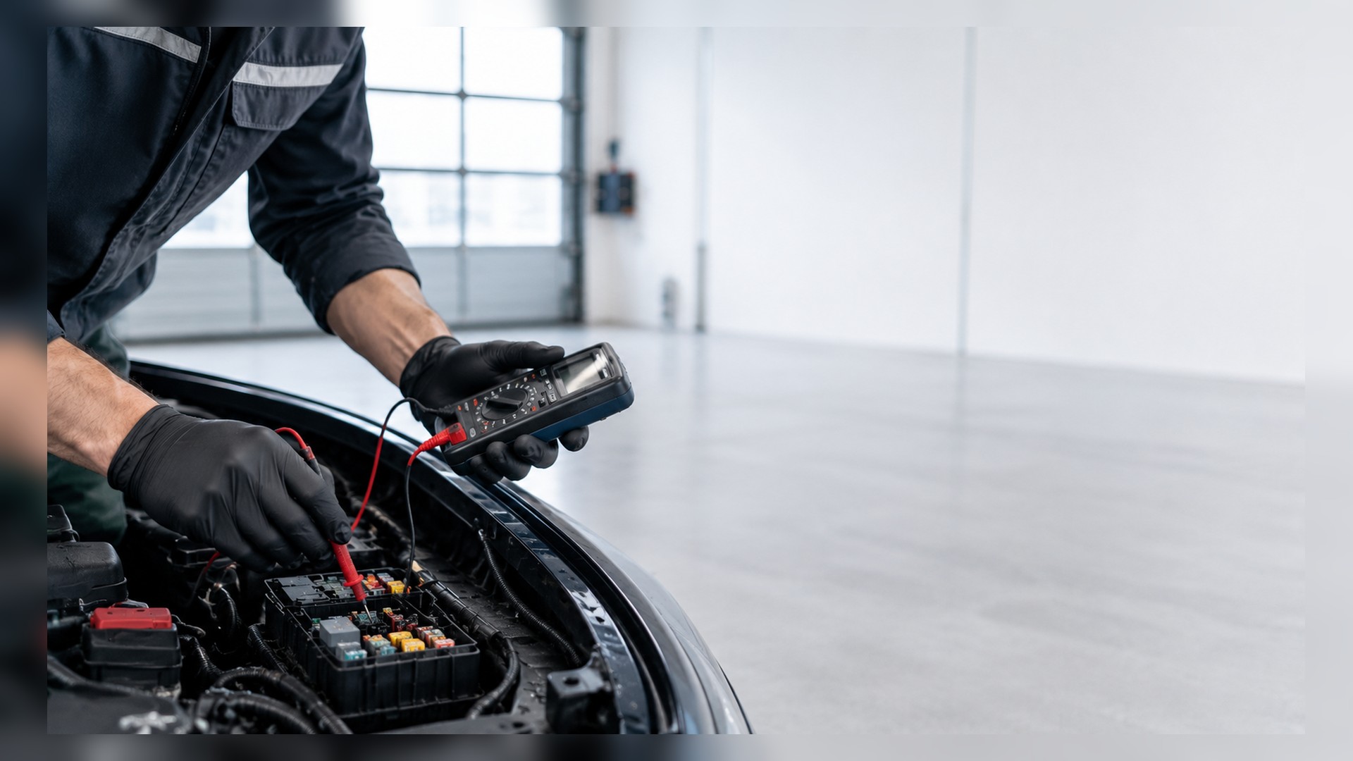 Mechanik wykonujący diagnostykę elektroniczną samochodu.